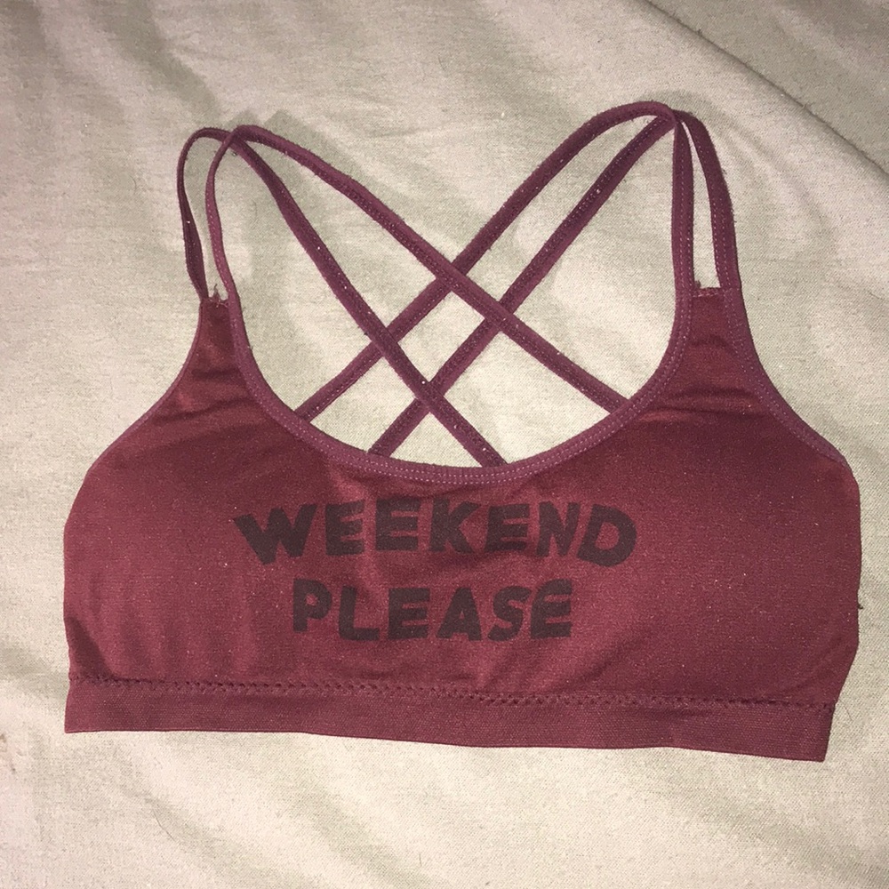 ‘Weekend please’ cross back sports bra